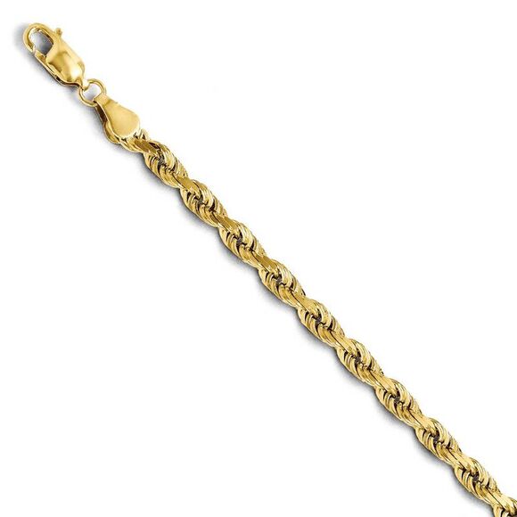 4mm 14k Yellow Gold Solid Diamond Cut Rope Chain Bracelet 7 inch